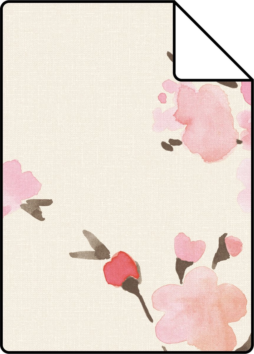 Proefstaal ESTAhome behang kersenbloesems beige en roze - 26.5 x 21 cm - 148716-S