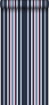 ESTAhome behangpapier strepen marine blauw en rood - 136419 - 53 cm x 10,05 m