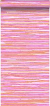 ESTAhome behang geweven motief roze en oranje - 148620 - 53 x 1005 cm