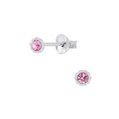 Joy|S - Zilveren mini classic kristal kinderoorknopjes roze 3.5 mm