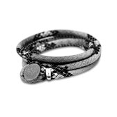 Silventi 910481454 Lederen Wikkelarmband met Slangenprint met Knoopsluiting - Leer- Vintage Look - Slang - Grijs - Zilverkleurig