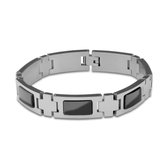 Silventi 980101571 Stalen Heren Schakelarmband  - 21cm - 12mm breed - Staal - Zwart - Zilverkleurig