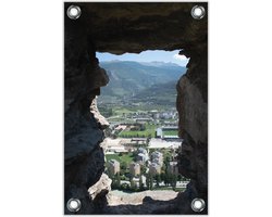 Tuinposter –Uitzicht vanuit Rots– 80x120cm Foto op Tuinposter (wanddecoratie voor buiten en binnen)