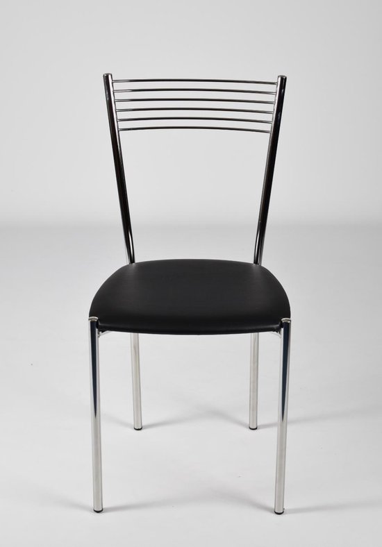 Tommychairs - Ensemble de 4 chaises modernes modèle Elegance. Très approprié pour la cuisine, la salle à manger, mais aussi pour la restauration. Structure en acier chromé avec assise de chaise en similicuir noir