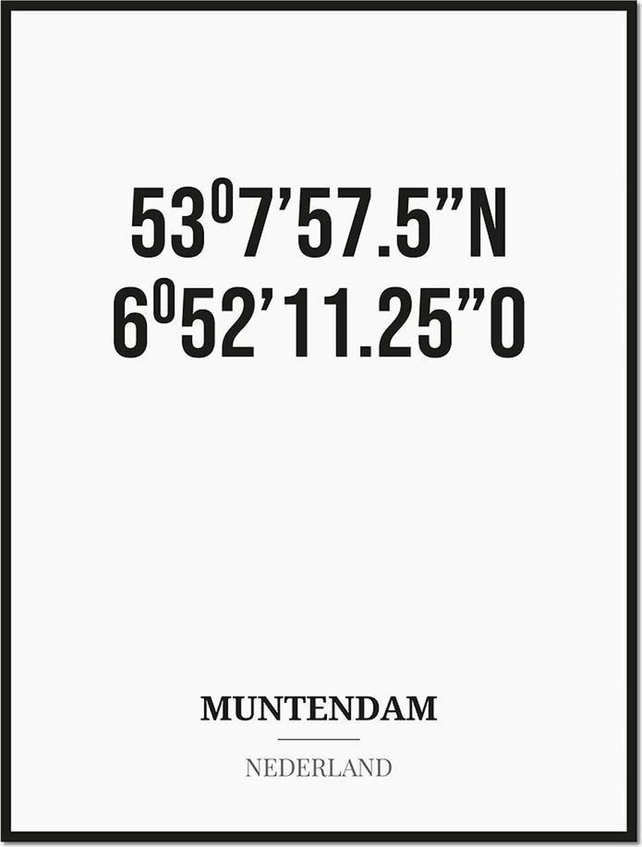 Studio216 Poster/kaart MUNTENDAM met coördinaten zwart, wit