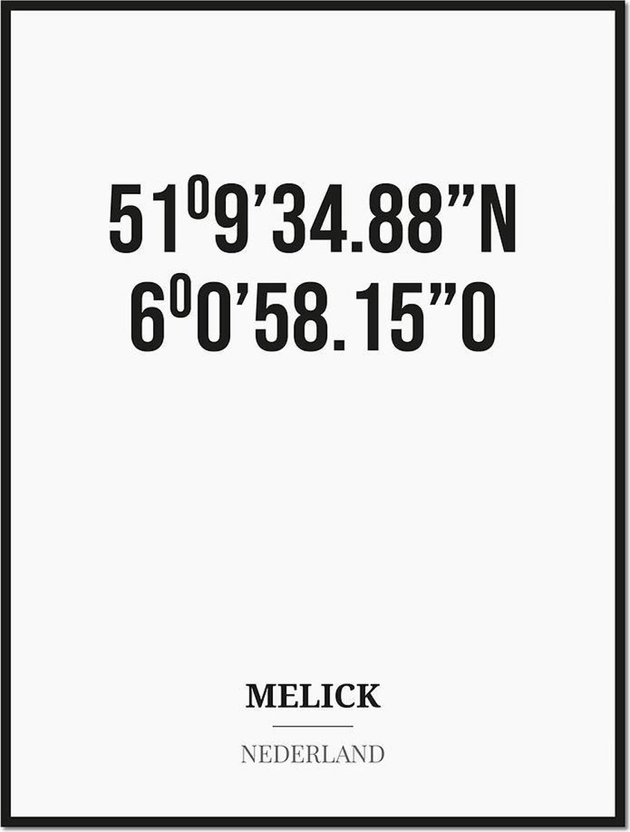 Studio216 Poster/kaart MELICK met coördinaten zwart, wit