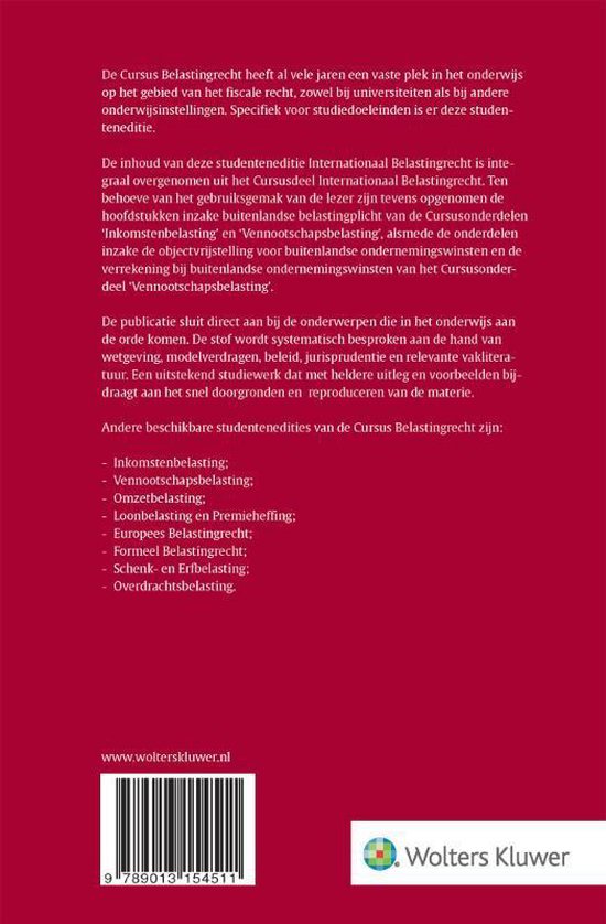 Cursus Belastingrecht Internationaal Belastingrecht 2020-2021 - Wolters Kluwer Nederland B.V.
