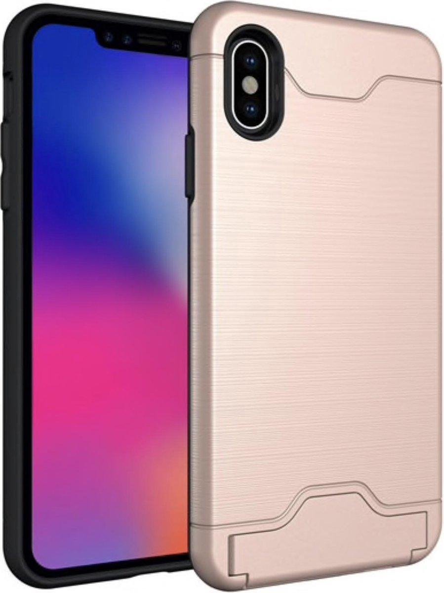 Geschikt voor Apple iPhone XR Card Case - Roze - Shockproof Cardslot - Hard PC - met Kickstand