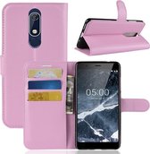 Litchi Texture horizontale flip lederen case voor Nokia 5.1, met portemonnee en houder en kaartsleuven (roze)
