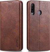 Voor huawei p30 lite / nova 4e AZNS retro textuur magnetische horizontale flip pu lederen case met houder & kaartsleuven & fotolijst (bruin)