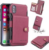 Voor iPhone XS / X Brushed Texture Shockproof PU + TPU Case, met kaartsleuven & portemonnee en fotolijst (wijnrood)