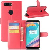 Voor OnePlus 5T Litchi Texture Horizontale Flip PU lederen tas met houder & kaartsleuven & portemonnee (rood)