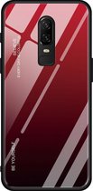 Voor OnePlus 6 Gradient Color Glass Case (rood)