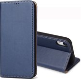 Dermis Texture PU horizontale flip lederen case voor iPhone XR, met houder & kaartsleuven & portemonnee (blauw)