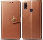 Retro effen kleur lederen gesp mobiele telefoon bescherming lederen tas met fotolijst en kaartsleuf en portemonnee en beugelfunctie voor xiaomi redmi NOTE 7 (bruin)