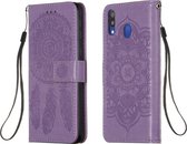 Voor Galaxy M20 Dream Catcher afdrukken Horizontale flip lederen tas met houder & kaartsleuven & portemonnee & lanyard (paars)