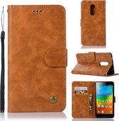 Voor Lenovo K6 Note Retro koperen knop Crazy Horse Horizontale Flip PU lederen tas met houder & kaartsleuven & portemonnee & lanyard (goudgeel)