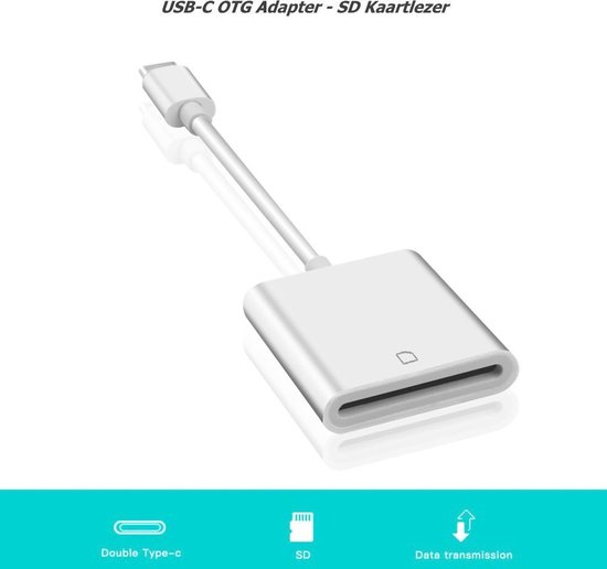 USB-C naar SD kaartlezer (TF kaartlezer) voor o.a. iPad, Samsung, Surface, MacBook en overige USB-C Devices - Wit - GR4IT