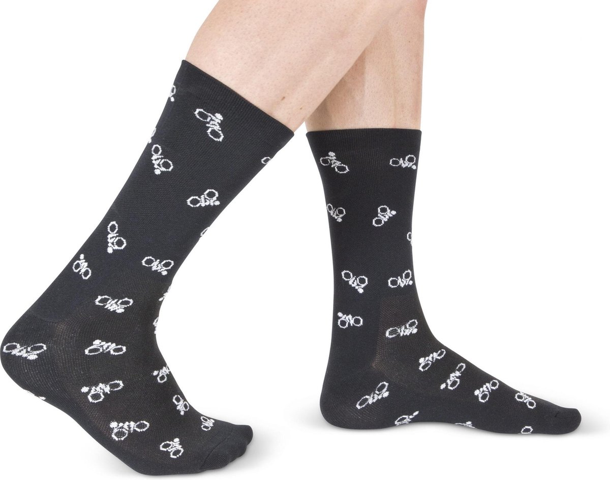 Vrolijke Wielrensokken - Fietssokken - Biker print - Zwart - Maat 39-45