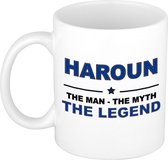 Naam cadeau Haroun - The man, The myth the legend koffie mok / beker 300 ml - naam/namen mokken - Cadeau voor o.a verjaardag/ vaderdag/ pensioen/ geslaagd/ bedankt
