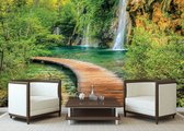 Path Sea Mountains Waterfall Forest Photo Wallcovering