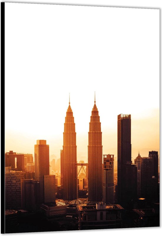 Dibond –Skyline met Zonnetje– 80x120 Foto op Aluminium (Wanddecoratie van metaal)