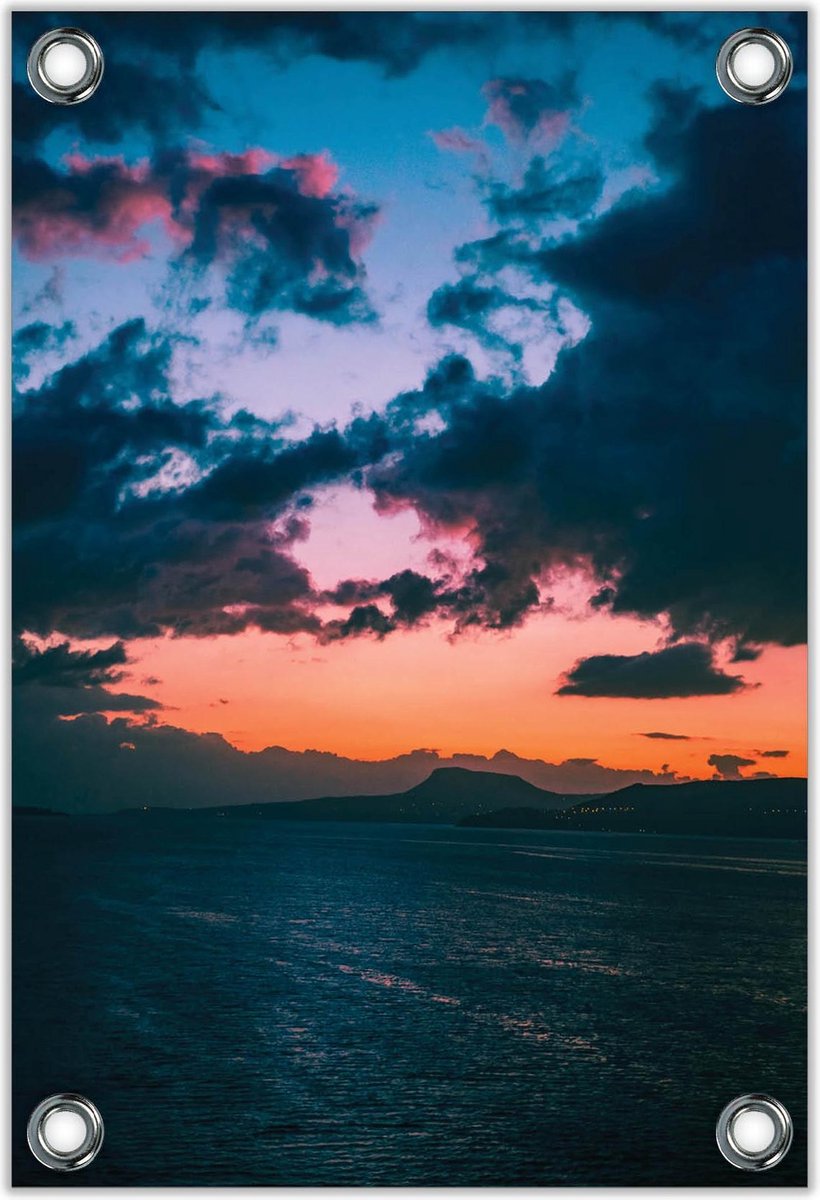 Tuinposter –Donkere Wolken en Zon boven Water – 40x60  Foto op Tuinposter (wanddecoratie voor buiten en binnen) op Prijzenvolger.com