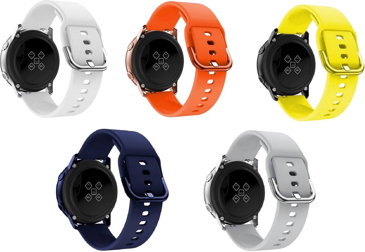 Fungus - 5 Pack - Smartwatch bandjes - Geschikt voor Samsung Galaxy Watch 6 (incl. Classic), Watch 5 (incl. Pro), Watch 4, Watch 3 41mm, Active 2 - Horloge 20mm - Siliconen - Fungus®