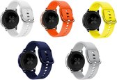 Smartwatch bandjes - 5 pack - Geschikt voor Samsung Galaxy Watch 5 (incl. Pro) en Galaxy Watch 4, Watch 3 41mm, Active 2, 20mm horlogebandje - Siliconen - Fungus - Geel Wit Grijs D
