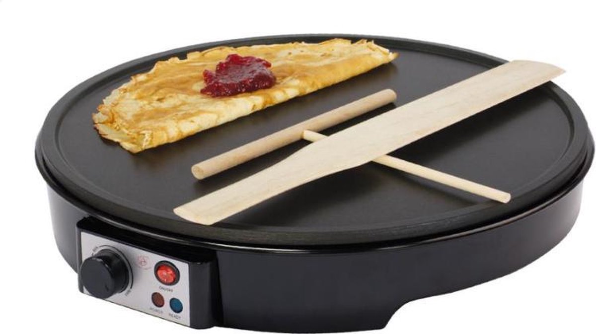 Pannenkoekenmaker 30 cm – 1000W – Anti-aanbakplaat – Inclusief Spatel & Hark – Royal Swiss®