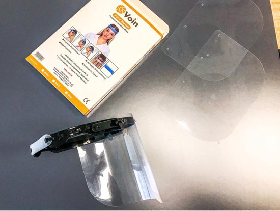 Spatmasker Gezichtscherm - 1 Voorkap + 2 Reserve Schermen – Afwasbaar – Transparant