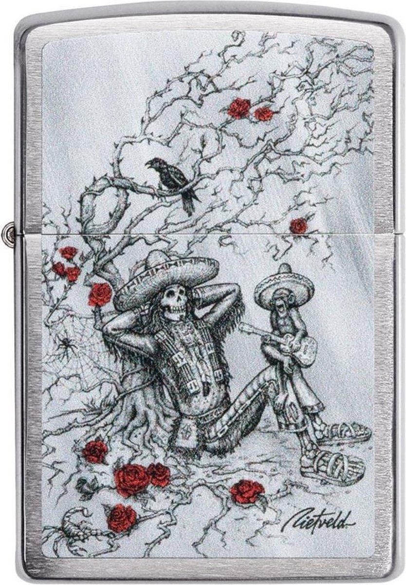Goedkoopste Aansteker Zippo Rick Rietveld Mexican Skeleton Rose