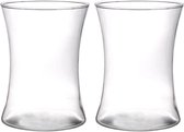 2x stuks brede trompet bloemenvaas/vazen van glas 19 cm- brede vazen transparant - glazen vaas/vazen