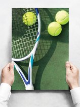 Wandbord: Portret van een tennisracket met tennisballen - 30 x 42 cm