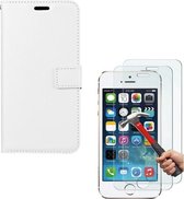hoesje Geschikt voor: iPhone 5 / 5C / 5S / SE Portemonnee Wit met 2 stuks Glas Screen protector