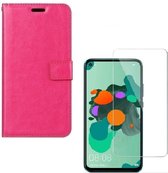 Huawei Mate 30 Lite Portemonnee hoesje roze met 2 stuks Glas Screen protector