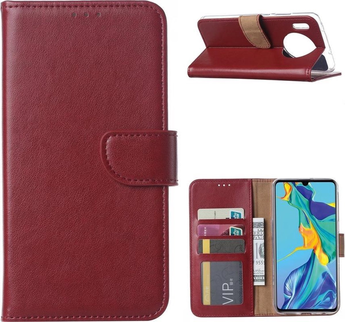 Bookcase Geschikt voor: Huawei Mate 30 - Bordeaux Rood - portemonee hoesje