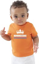 Koningsdag met witte kroon t-shirt oranje baby/peuter voor jongens en meisjes - Koningsdag / Kingsday - kinder shirtjes / feest t-shirts 0-3 mnd