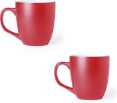 2x gobelet / mug rouge 440 ml - céramique - mugs / tasses rouges pour le petit déjeuner et le déjeuner
