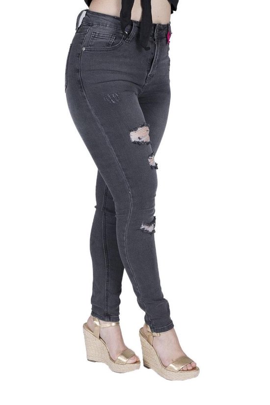 Ripped Skinny Dames Jeans - Grijs - 10 