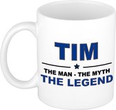 Naam cadeau Tim - The man, The myth the legend koffie mok / beker 300 ml - naam/namen mokken - Cadeau voor o.a verjaardag/ vaderdag/ pensioen/ geslaagd/ bedankt