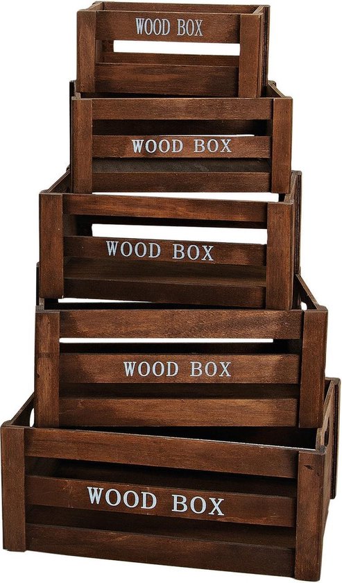 5x Bruine houten opberg fruitkistjes/kratten Wood Box decoraties 37 28 x 15 cm -... | bol.com