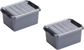 5x stuks sunware Q-Line opbergboxen/opbergdozen 2 liter 20 x 15 x 10 cm kunststof - Praktische opslagboxen - Opbergbakken