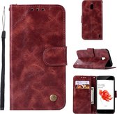 Voor nokia 2 retro koperen gesp gekke paard horizontale flip pu lederen tas met houder en kaartsleuven en portemonnee en lanyard (wijnrood)
