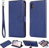 Voor iPhone XS Max Effen kleur Horizontale flip beschermhoes met houder & kaartsleuven & portemonnee & fotolijst & lanyard (blauw)