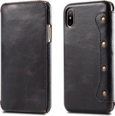 Oil Wax Top-grain koeienhuid horizontale flip lederen case voor iPhone XS Max, met kaartsleuven en portemonnee (zwart)