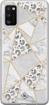 Samsung A41 hoesje siliconen - Stone & leopard print | Samsung Galaxy A41 case | Bruin/beige | TPU backcover transparant