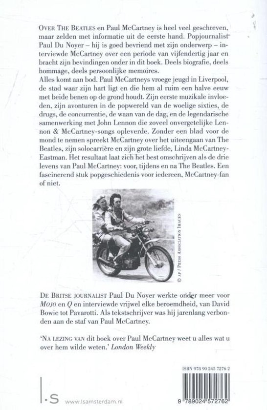 Een man en vrouw op een motorfiets, met de tekst 'My Life In The Beatle Manor'
