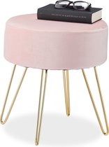 Relaxdays velvet poef - fluwelen kruk - hocker - design krukje - modern - 40x40 roze goud