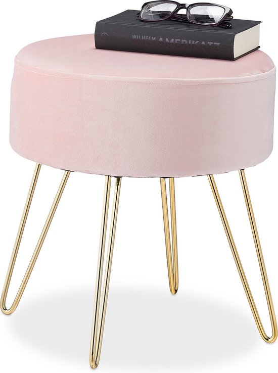 Bemiddelen voorwoord Ongeëvenaard Relaxdays velvet poef - fluwelen kruk - hocker - design krukje - modern -  40x40 roze goud | bol.com